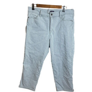 NYDJ‎ Striped Cropped Jeans High Waist Casual Denim Pants Blue White Size 14